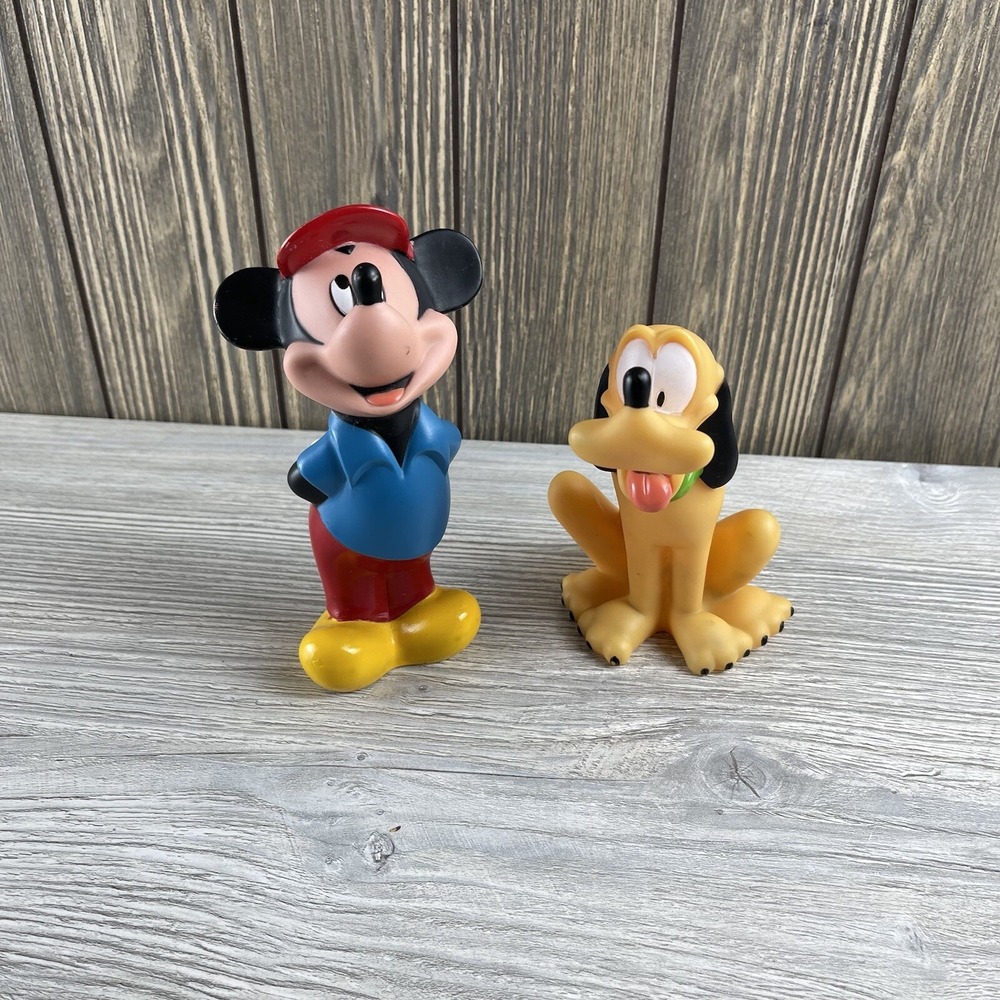 Disney Vintage Mickey Mouse 6 inch And Pluto Rubber Toy Figure